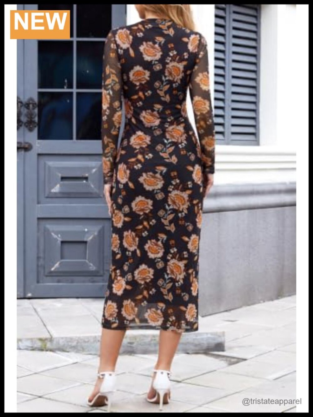 Women's Fall Long Sleeve Mock Neck Tie Dye Maxi Dress Mesh Bodycon - Picture 3 of 5